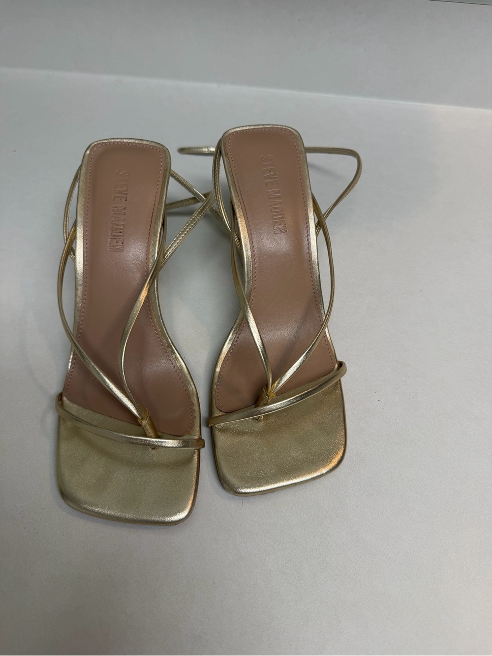 Steve Madden Metallic Gold Strappy Square-Toe Heels
